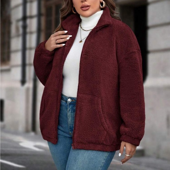 Plus size cost zip up teddy jacket - Picture 10 of 16